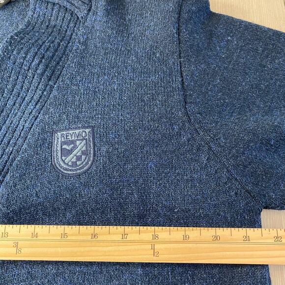 Reymo Wool Blend Cardigan Sweater Men M Blue Grandpacore Academia Preppy Pockets - Picture 5 of 7